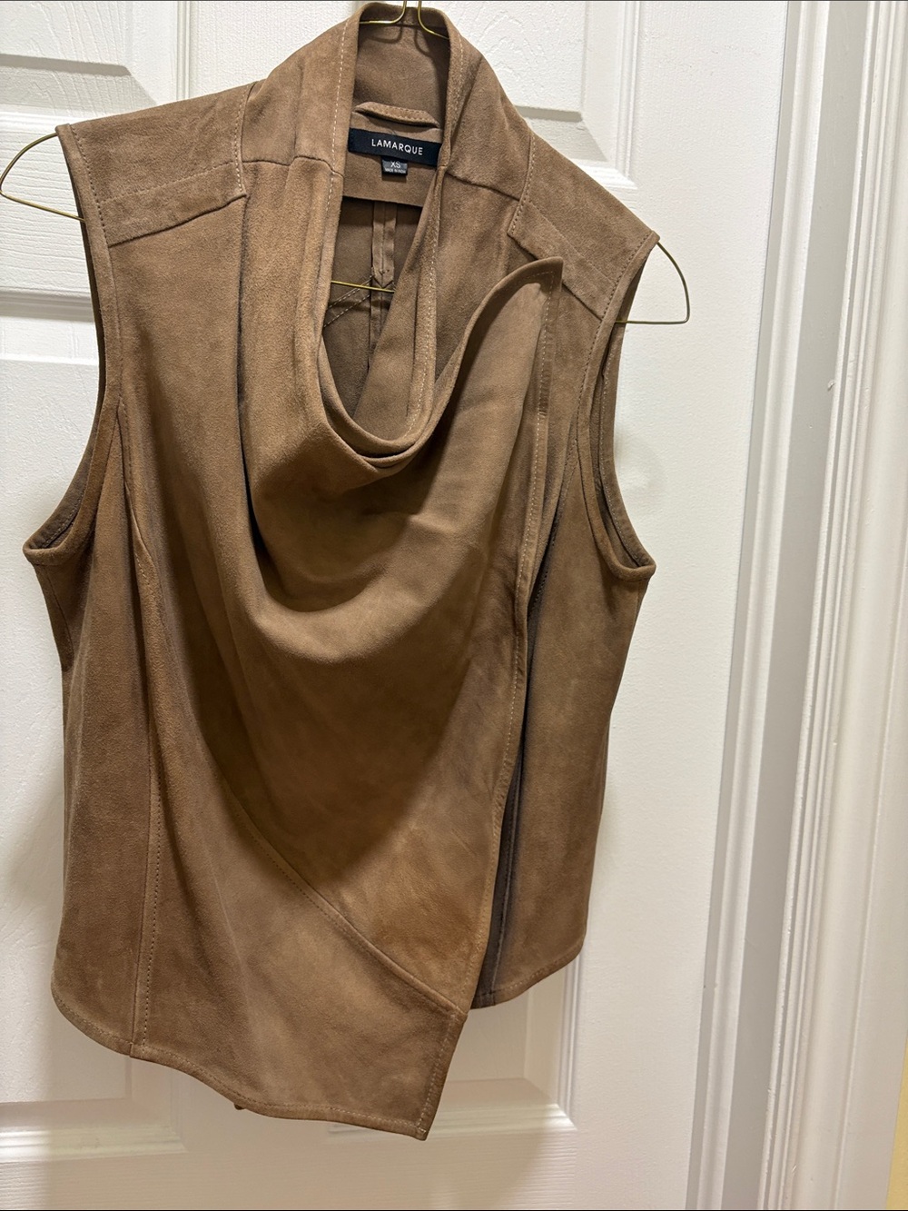 Lamarque Tan Suede Sleeveless Cowl Neck Top